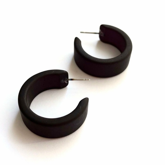 Black Frosted Wide Classic Hoop Earrings - Picture 2 of 8